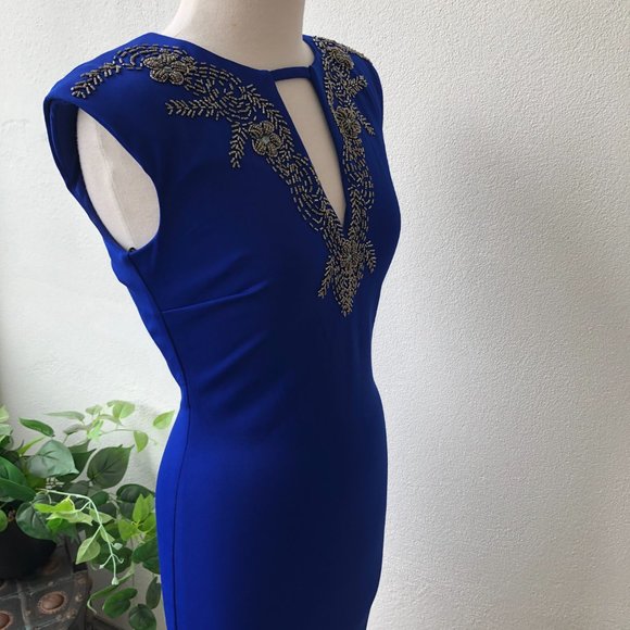 Little Mistress Royal Blue Sleeveless Jeweled Cocktail Pencil Dress Size 6 NEW - Picture 6 of 12